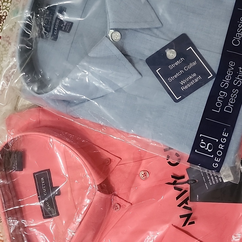 2 long sleeve men's XL shirts, colors coral and blue. Brand new in original pack